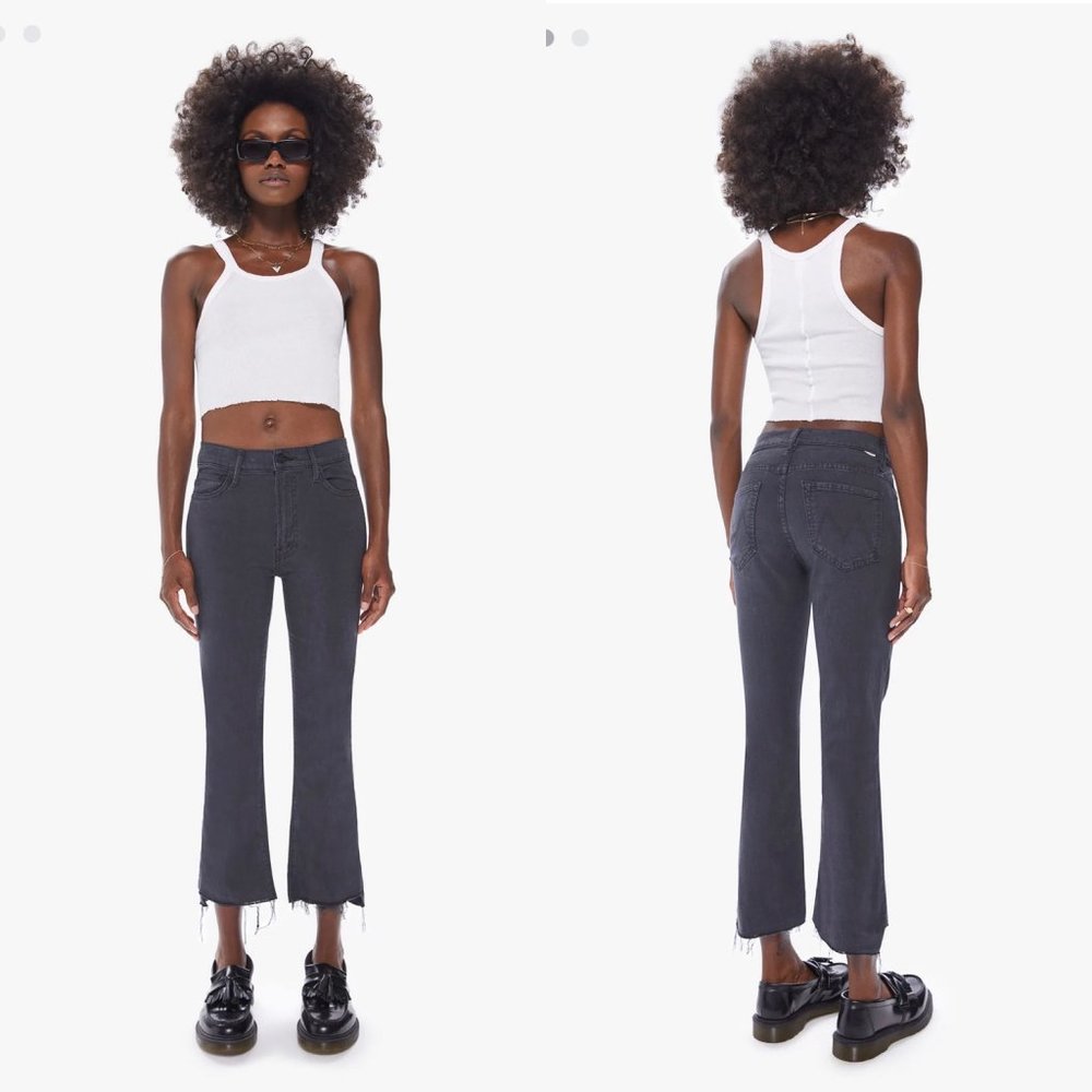 MOTHER Insider Crop Step Fray in Washed Black 25